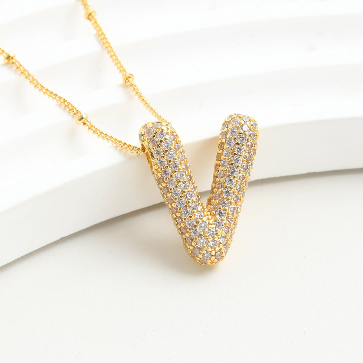 Rhinestone Bubble Initial Necklace