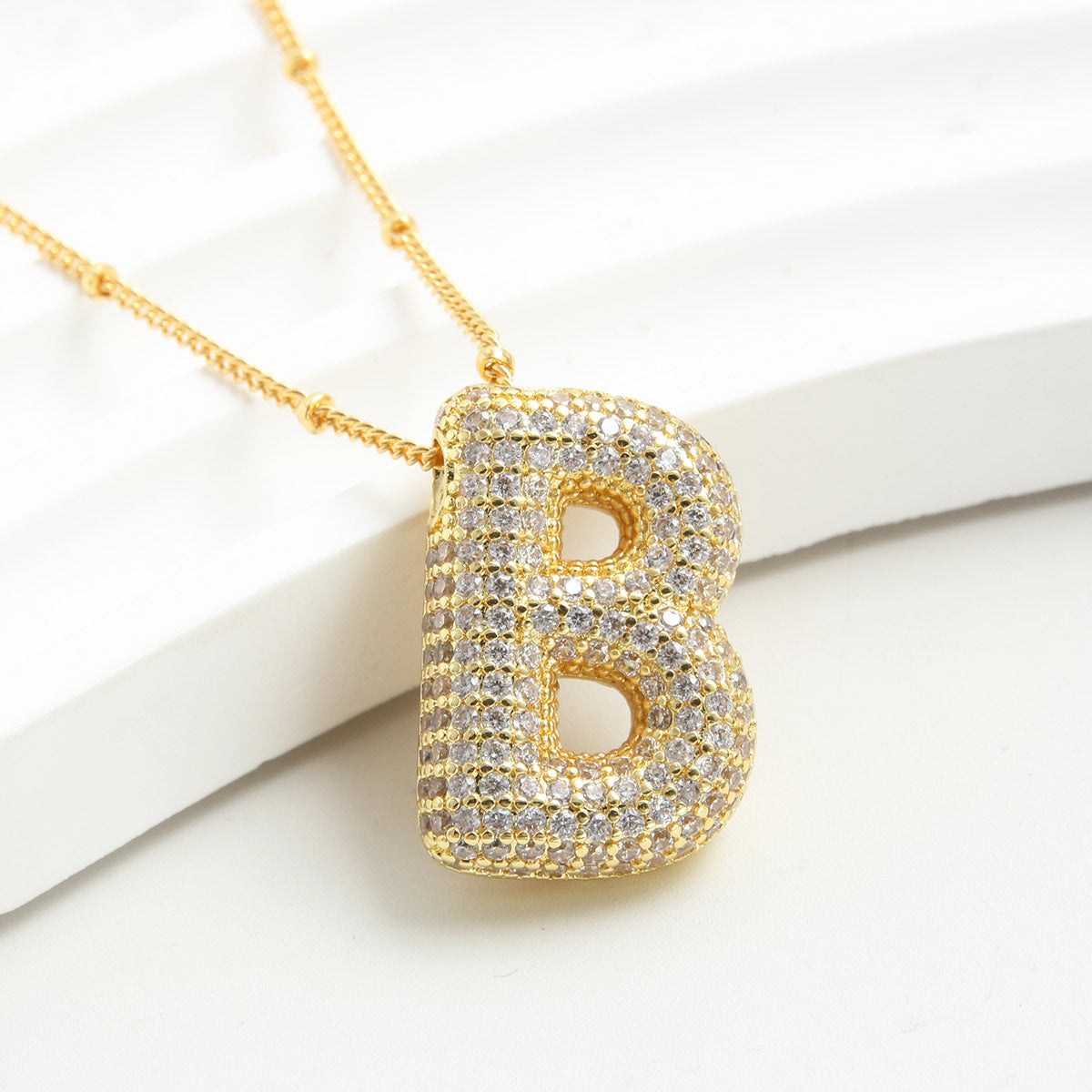 Rhinestone Bubble Initial Necklace