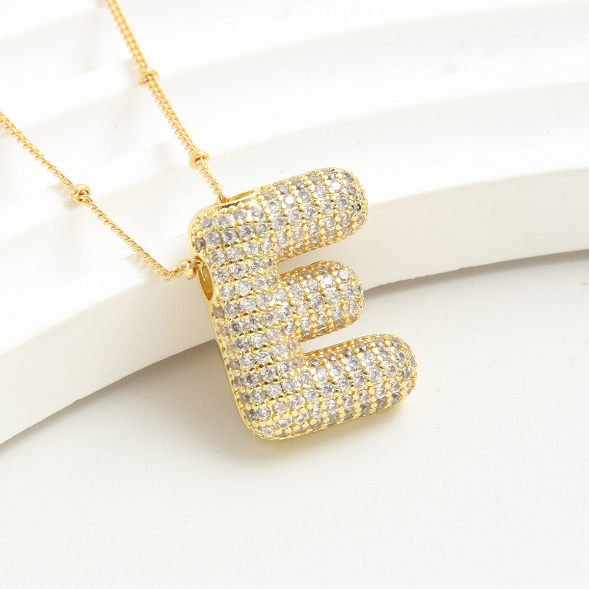 Rhinestone Bubble Initial Necklace