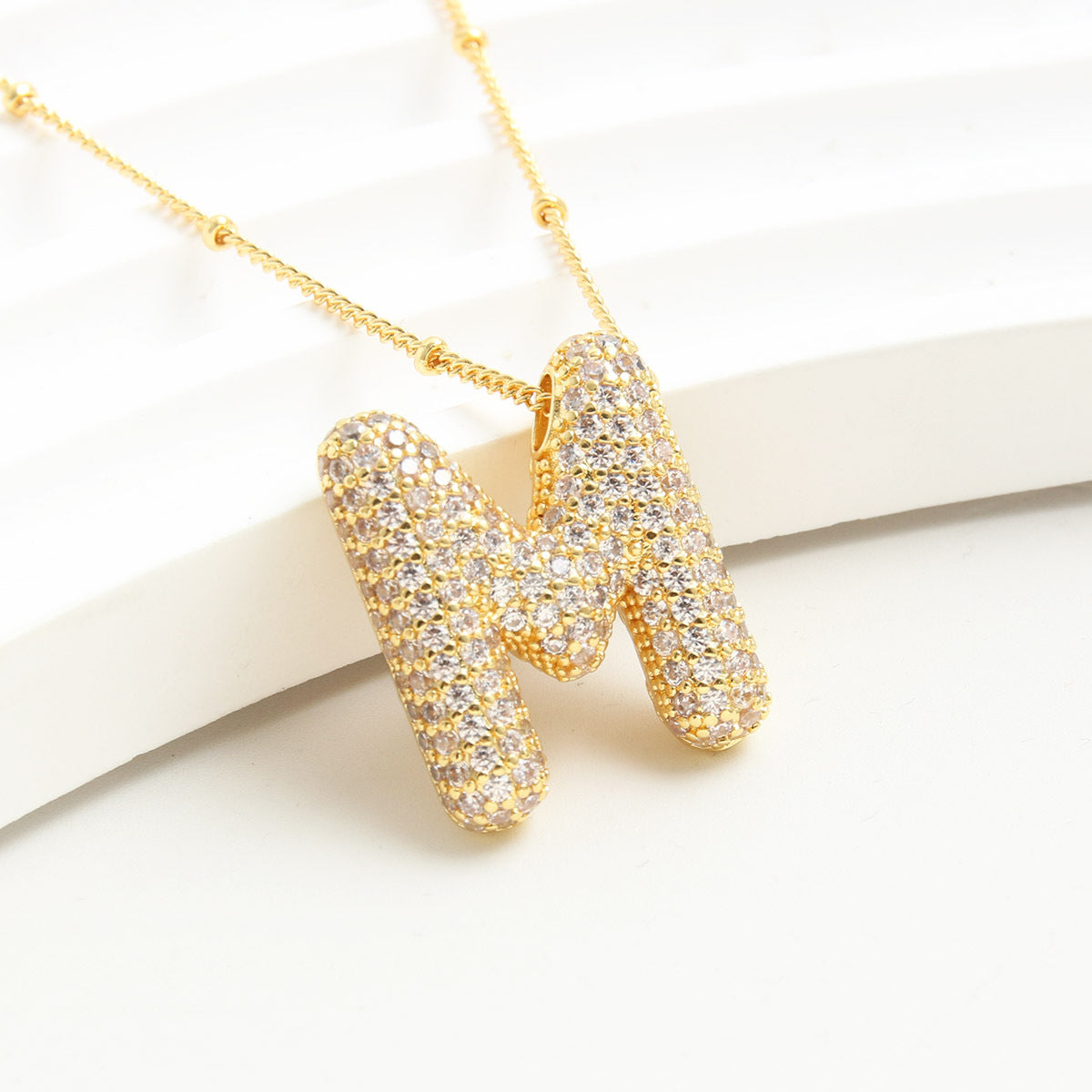 Rhinestone Bubble Initial Necklace