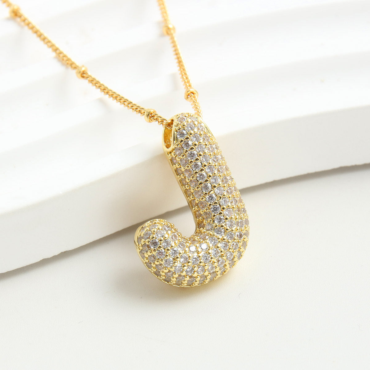 Rhinestone Bubble Initial Necklace