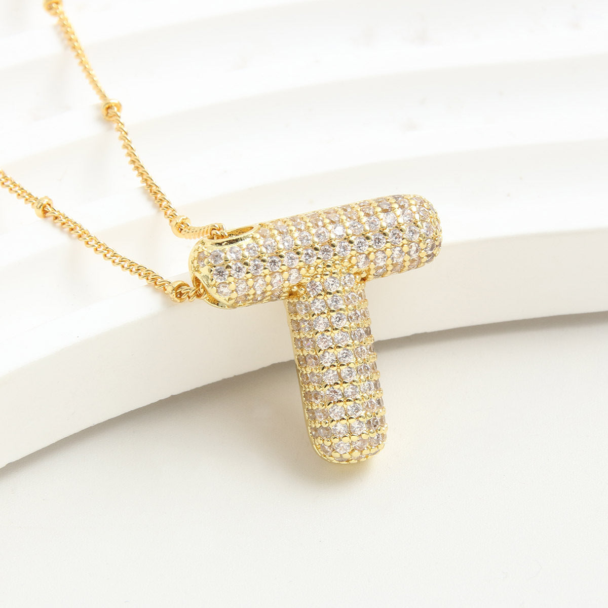Rhinestone Bubble Initial Necklace