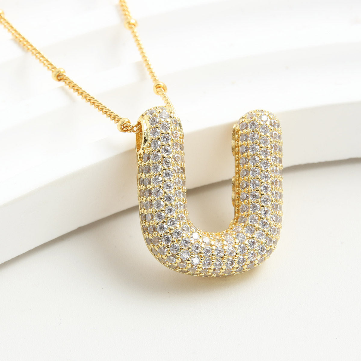 Rhinestone Bubble Initial Necklace