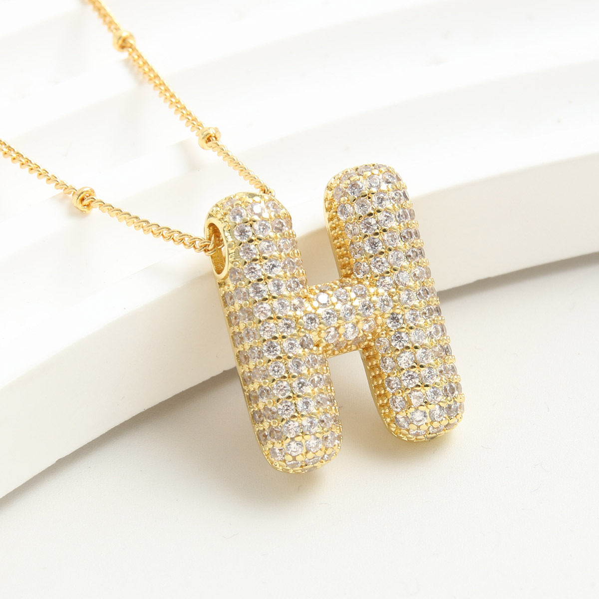 Rhinestone Bubble Initial Necklace