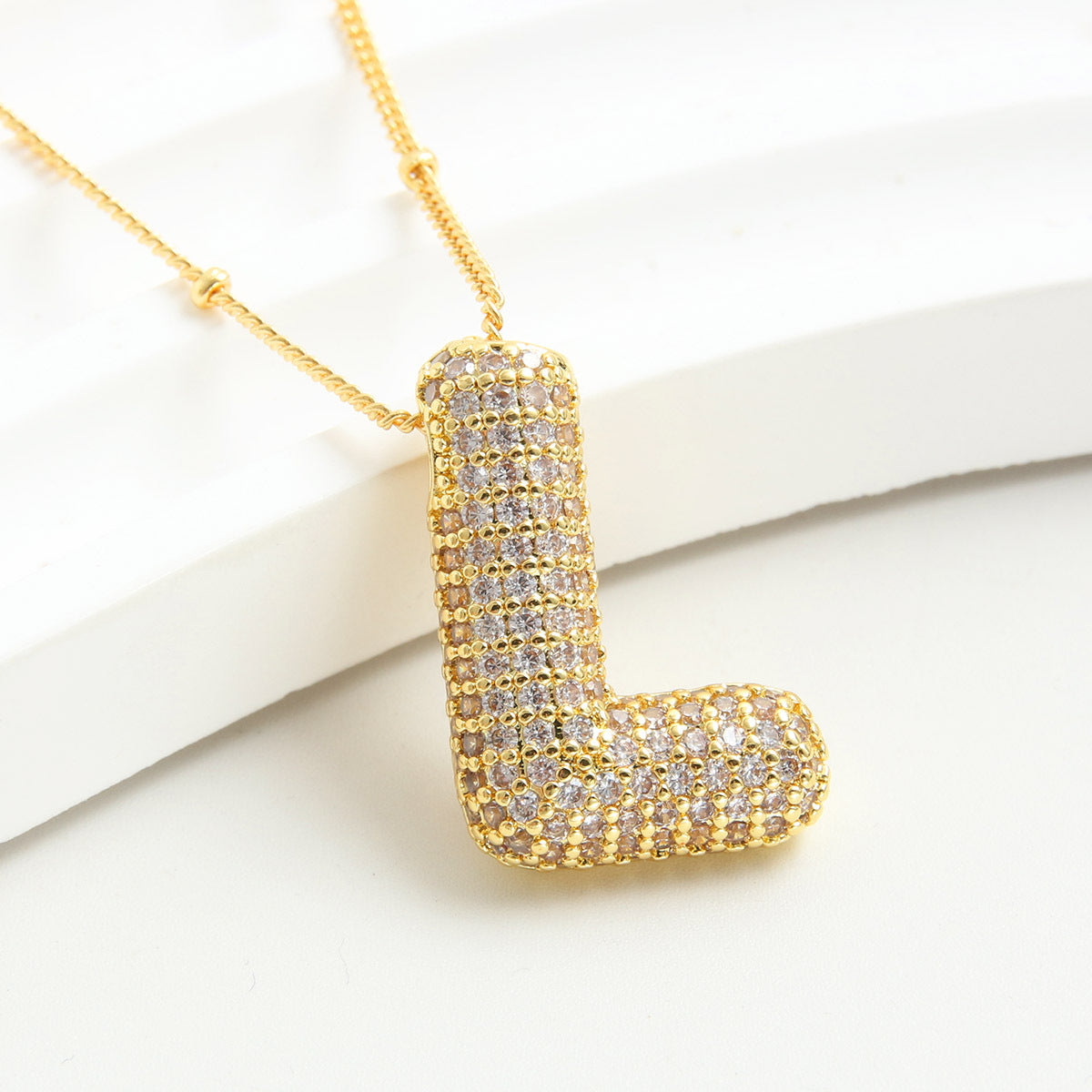 Rhinestone Bubble Initial Necklace
