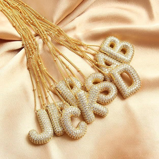 Rhinestone Bubble Initial Necklace
