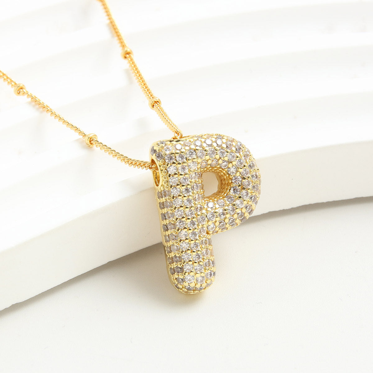 Rhinestone Bubble Initial Necklace
