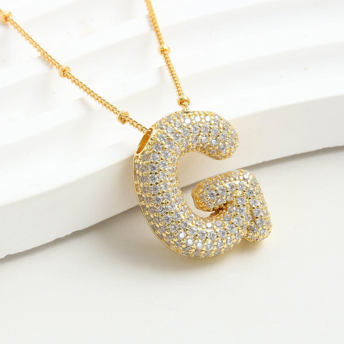 Rhinestone Bubble Initial Necklace
