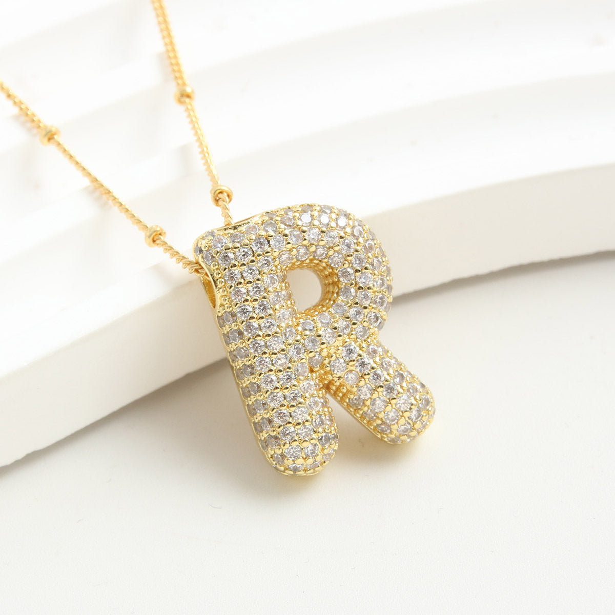 Rhinestone Bubble Initial Necklace