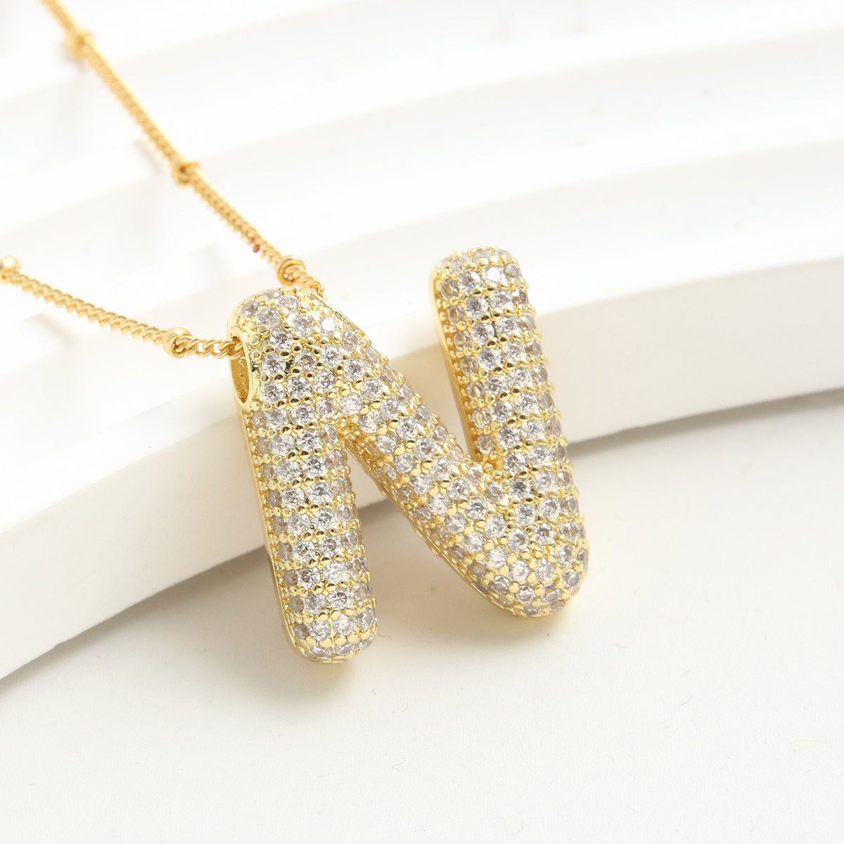 Rhinestone Bubble Initial Necklace
