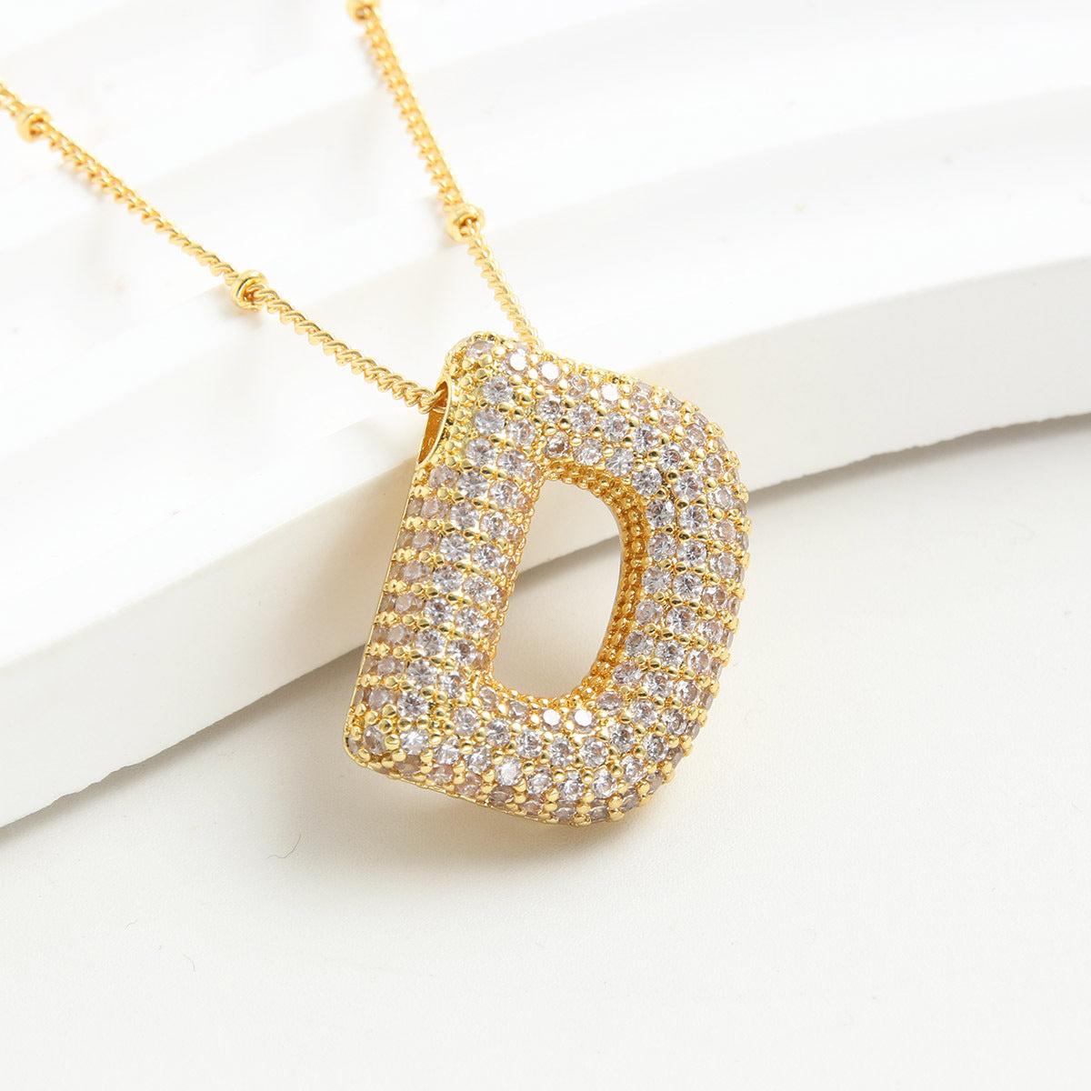 Rhinestone Bubble Initial Necklace