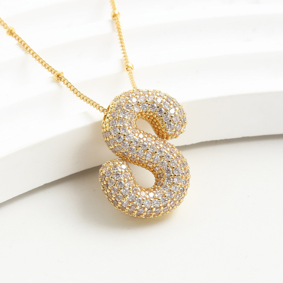 Rhinestone Bubble Initial Necklace