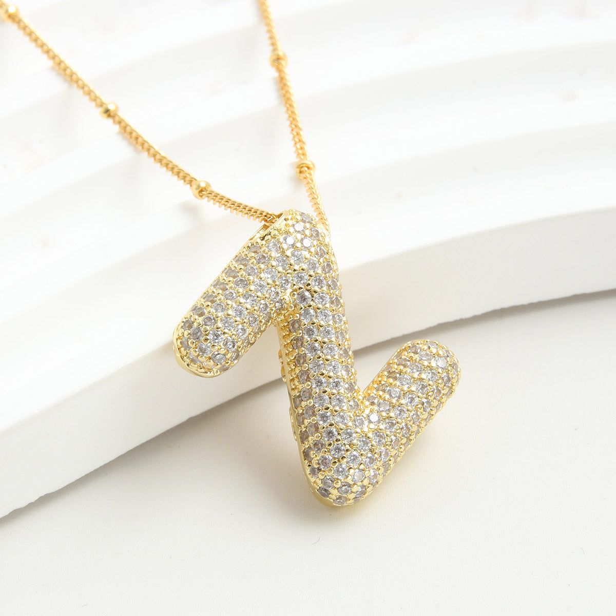 Rhinestone Bubble Initial Necklace