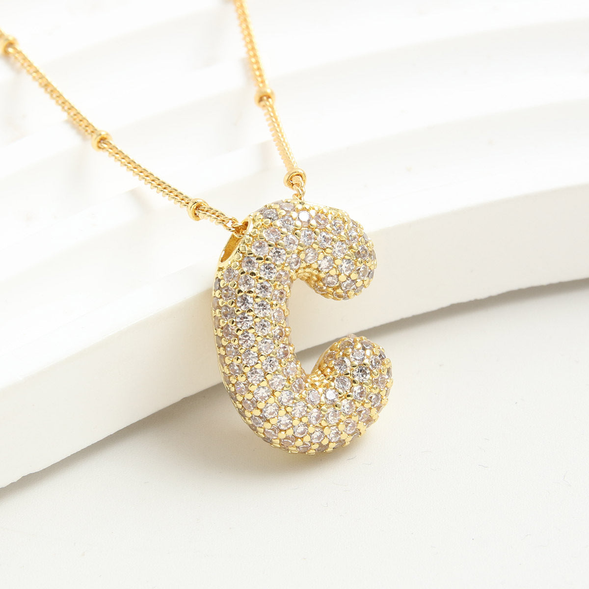 Rhinestone Bubble Initial Necklace