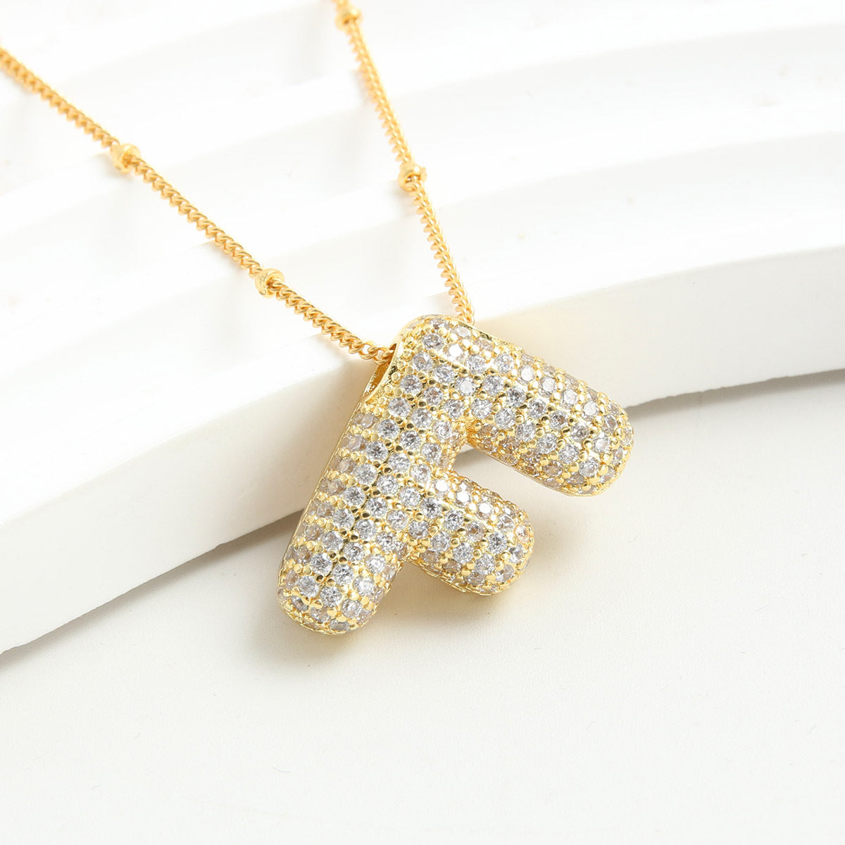 Rhinestone Bubble Initial Necklace
