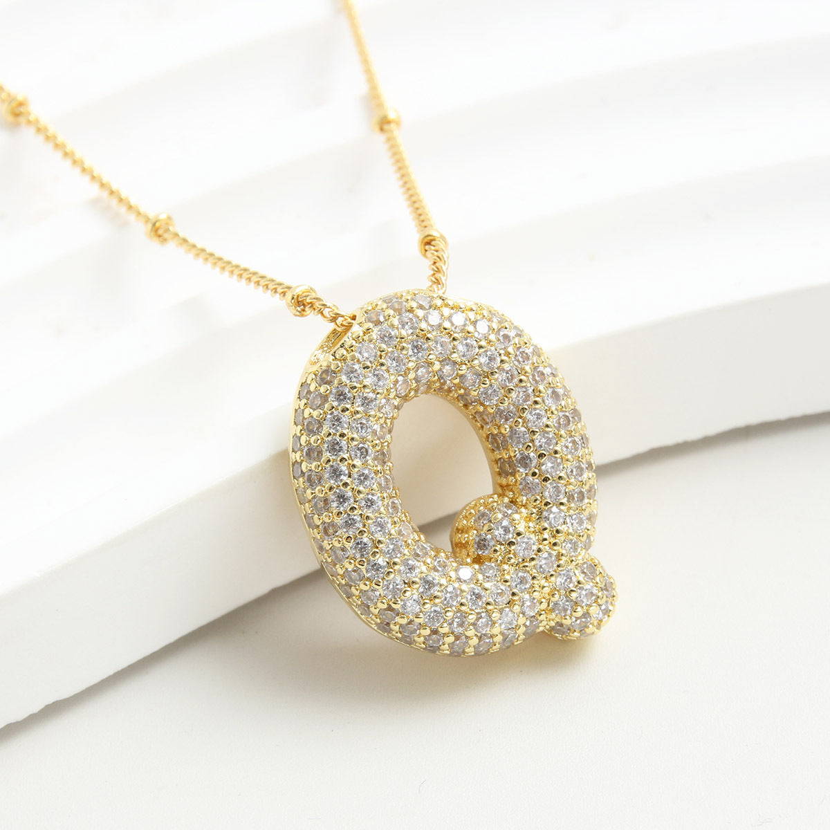Rhinestone Bubble Initial Necklace