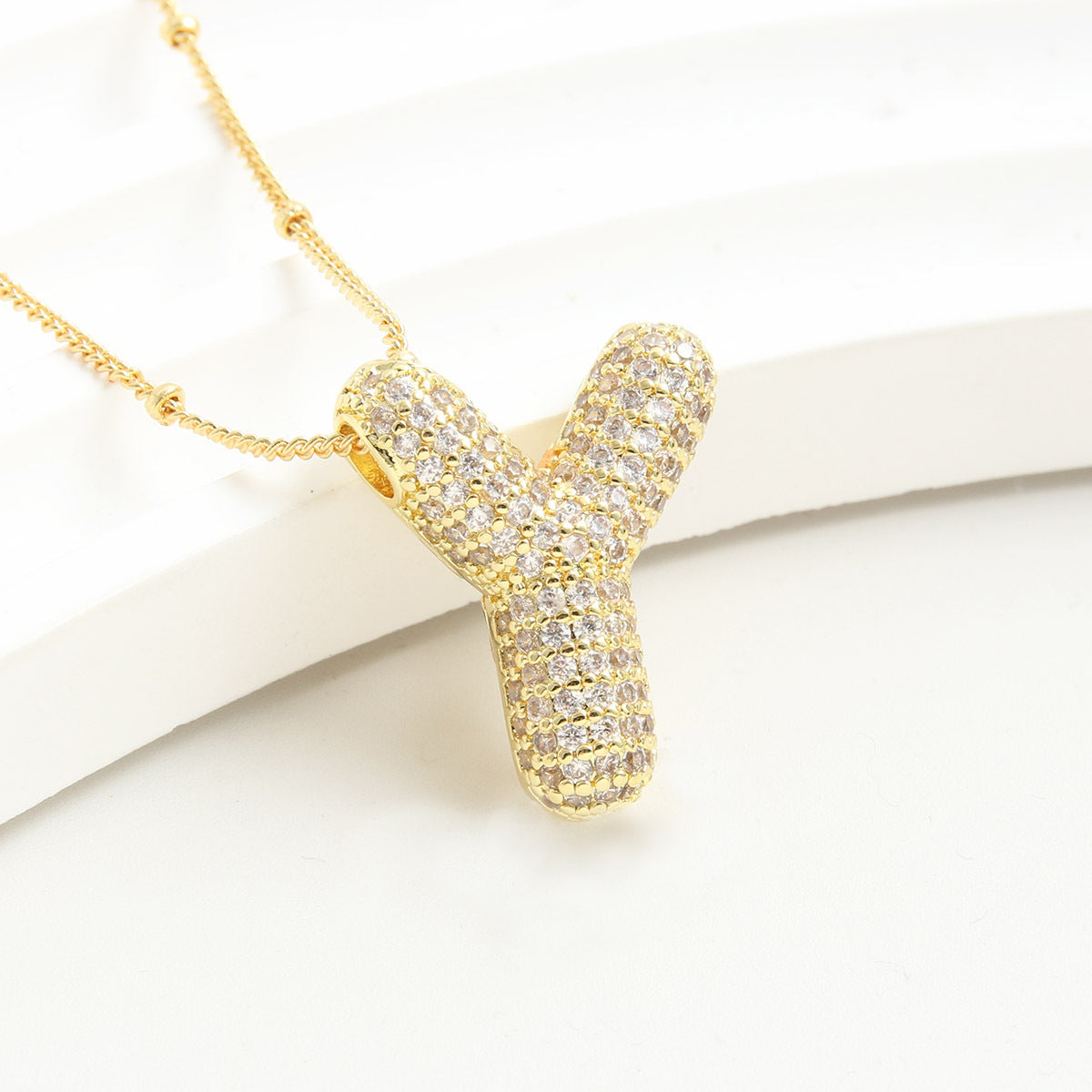 Rhinestone Bubble Initial Necklace