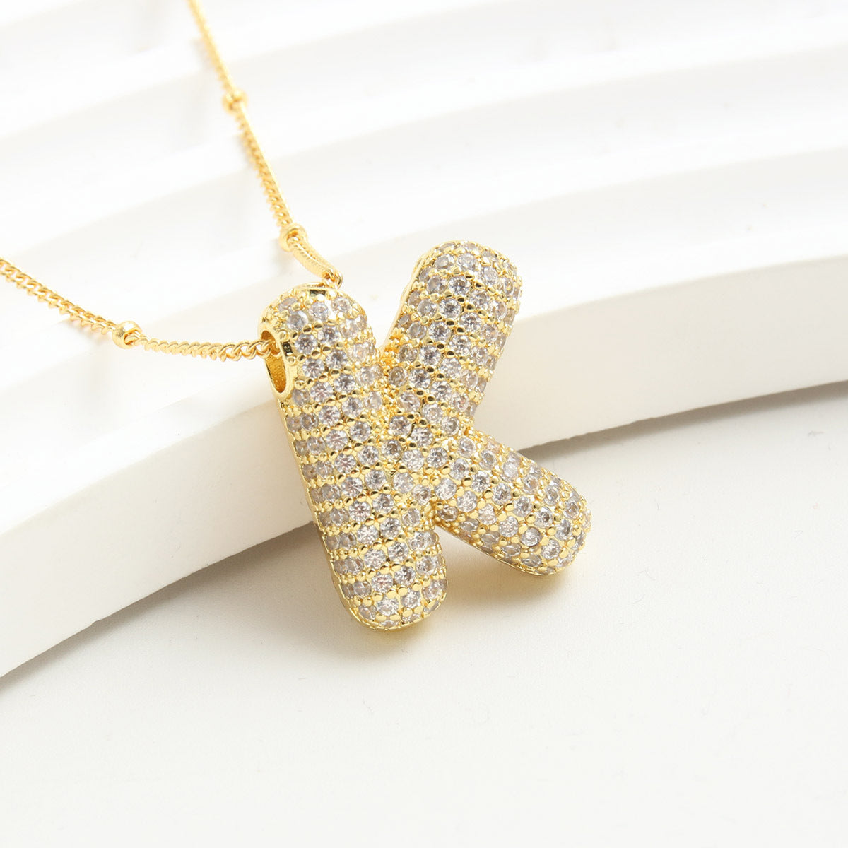 Rhinestone Bubble Initial Necklace