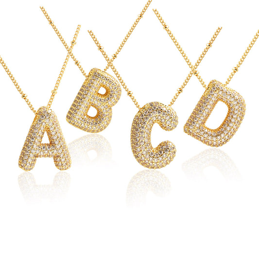 Rhinestone Bubble Initial Necklace