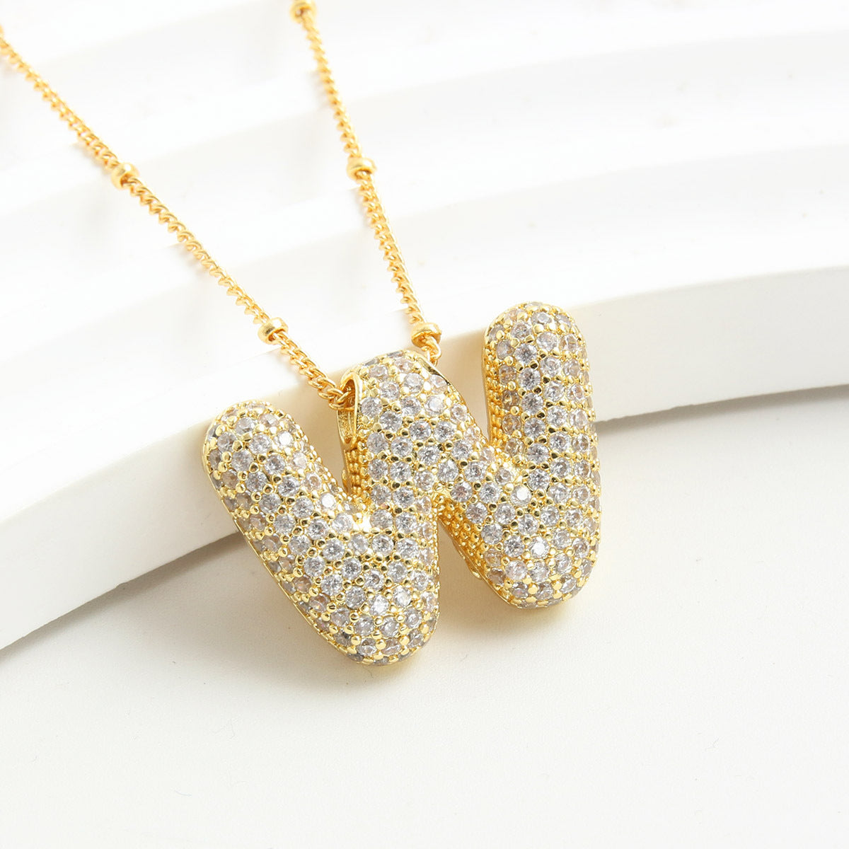 Rhinestone Bubble Initial Necklace
