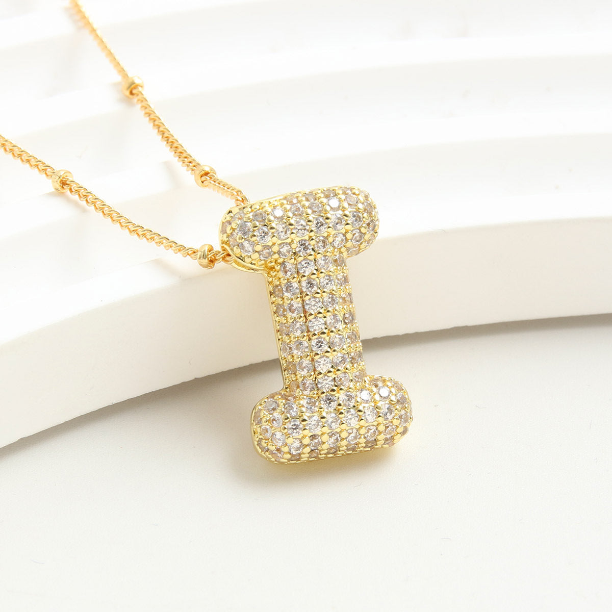 Rhinestone Bubble Initial Necklace