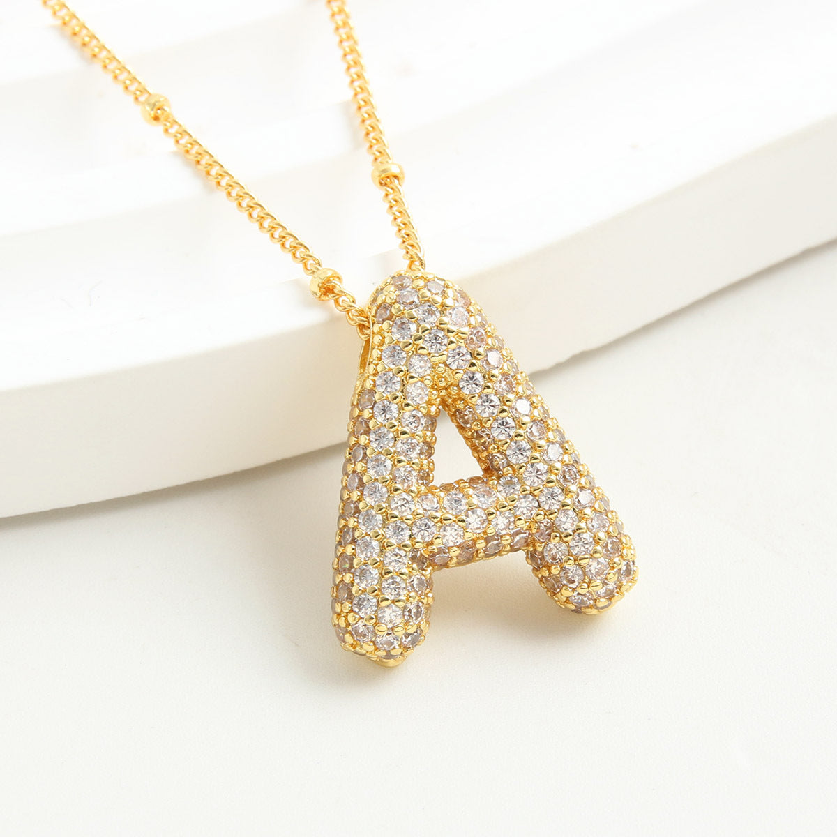 Rhinestone Bubble Initial Necklace